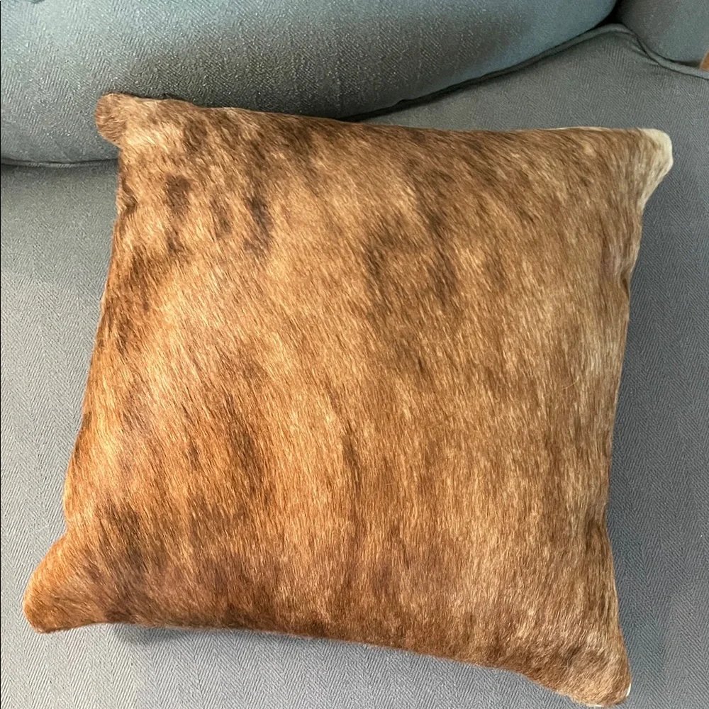 Luxurious Brown Cowhide Leather Accent Pillow - Picture 6 of 9